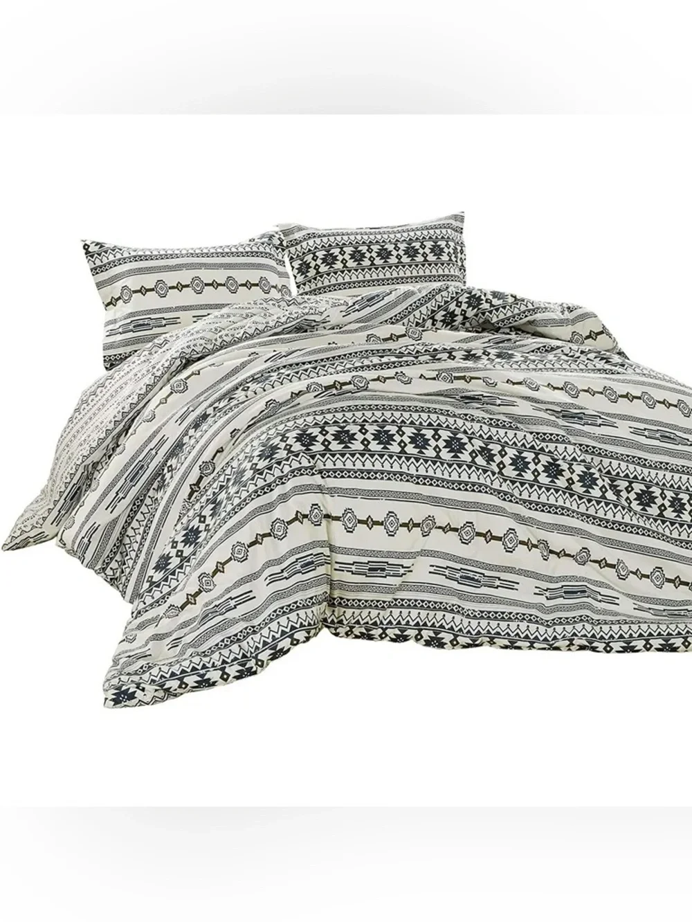 Aztec Stripe Comforter Set - Black & Cream